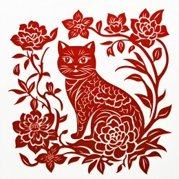 猫剪纸窗花年画