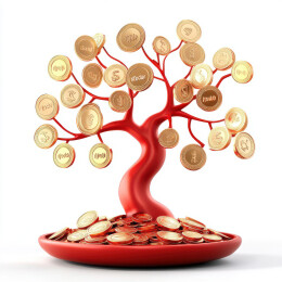 摇钱树黄金金币3D设计免扣元素