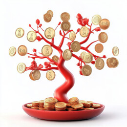 摇钱树黄金金币3D设计免扣元素