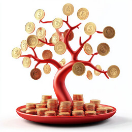 摇钱树黄金金币3D设计免扣元素