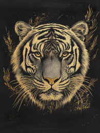 线稿版画风格老虎头部徽章装饰印花插画图案