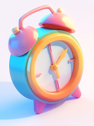 3D卡通风格糖果颜色的老式闹钟道具插画