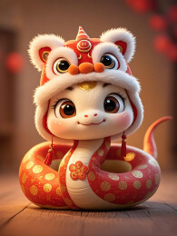 蛇年拜年送福3D蛇宝宝插画