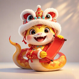 蛇年拜年送福3D蛇宝宝插画