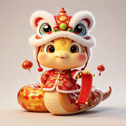 蛇年拜年送福3D蛇宝宝插画