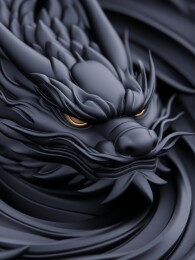 黑色龙首抽象雕塑