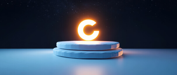 发光的C字母在星空背景下的讲台