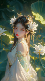 盛夏荷花少女