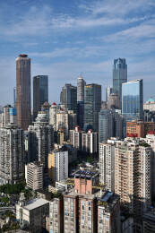 中国重庆渝中半岛解放碑航拍城市建筑风光