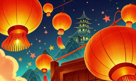 夜晚灯笼喜庆插画