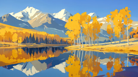 湖水自然风光插画