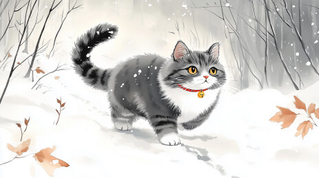 雪地行走的猫咪
