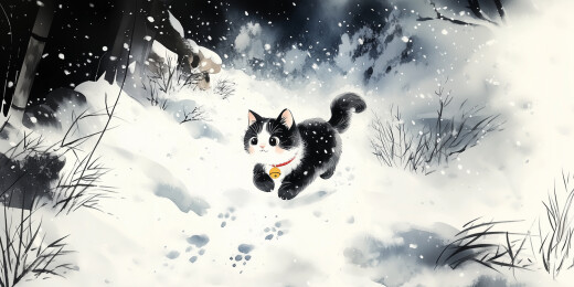 雪地行走的猫咪