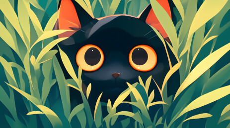 藏在草丛里的黑猫
