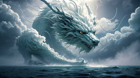 滔天巨浪中一条中国龙飞舞