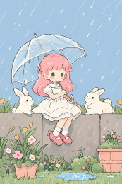 雨中少女与兔