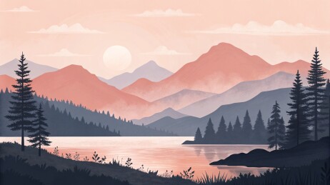 极简风山水画抽象概念插画