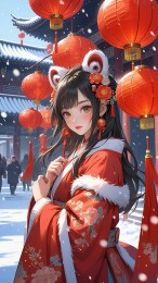 节日背景前的女生