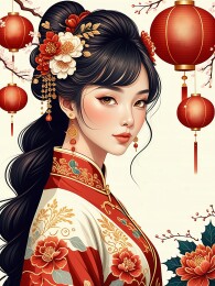 节日背景前的女生