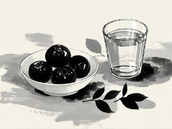 中式黑芝麻丸写实插画