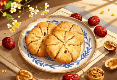 中式复古糕点核桃酥插画