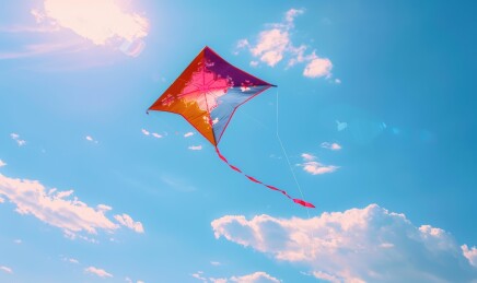自由风筝在蓝天白云下飞翔背景