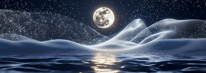 静谧夜晚的满月与水波