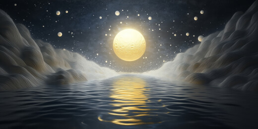 静谧夜晚的满月与水波