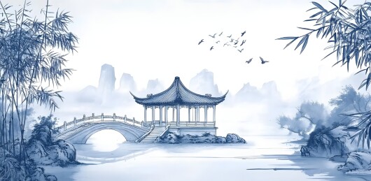 3D国潮古建筑简约背景