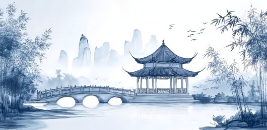 3D国潮古建筑简约背景