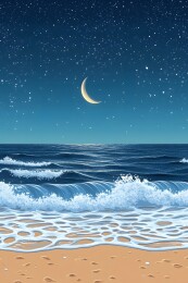 宁静海滩上的银色月光