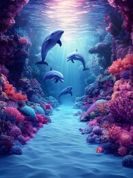 水族馆隧道中的游弋海豚