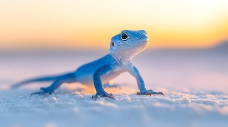 沙漠日落下的蓝色蜥蜴