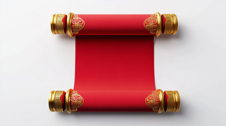 红色春节挂画装饰画轴卷轴