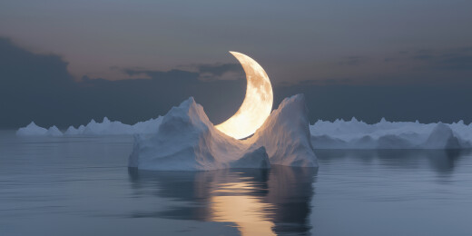 一轮巨大的新月冰岛月夜静谧景色