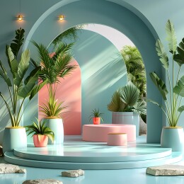 简约拱形几何展示台背景