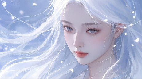 厚涂白发美女插画