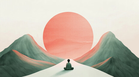 一个人正在打坐参禅插画