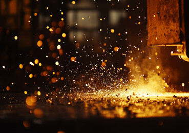 高温熔化的金属液体从炉子中流出