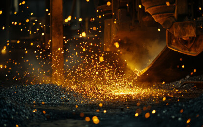 高温熔化的金属液体从炉子中流出