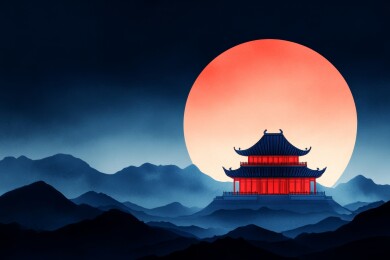 红楼月夜山峦图