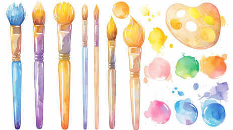 颜料笔刷卡通场景