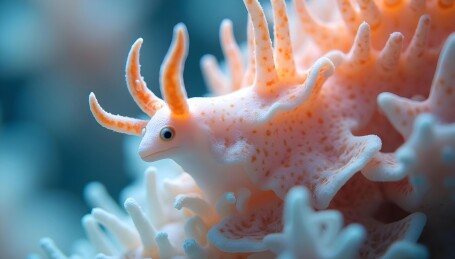 奇异海洋生物特写珊瑚丛中的粉色精灵