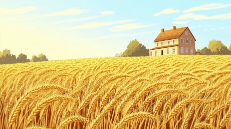 金黄麦田里的农舍