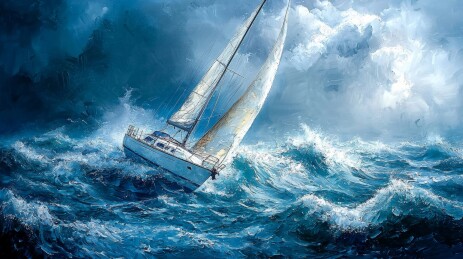 狂风暴雨中的帆船