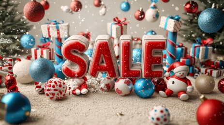 圣诞元素包围的 “SALE” 标识