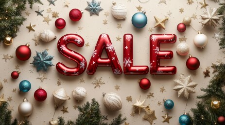 带有圣诞元素的 “SALE” 标识