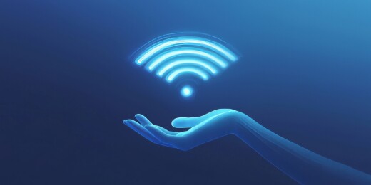 蓝色手与 WiFi 标识图