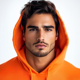 时尚男士橙色连帽衫写真