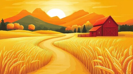 金色田野的农家小屋